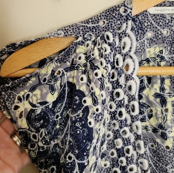 Twelfth Street by Cynthia Vincent | Floral Eyelet Tie Front Split Sleeve Top - Picture 5 of 7